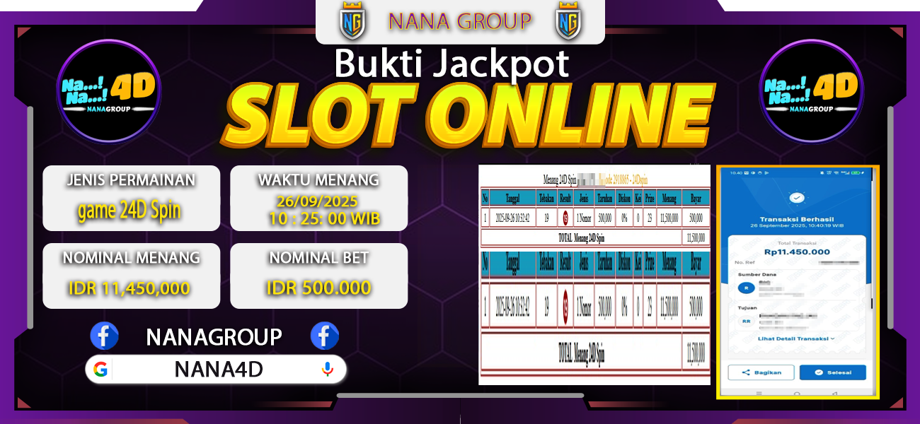 Bukti Kemenangan Besar Dibayar lunas Member NANA4D RP 11.450.000, 26 September 2025